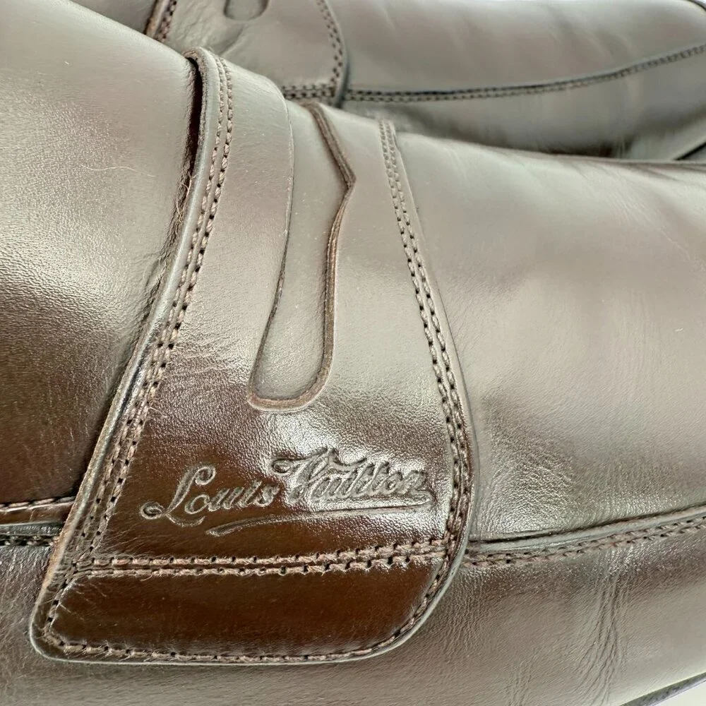 Louis Vuitton Men Size UK 8.5 US 9.5 Brown Leather Penny Loafer Dress Shoes - Picture 6 of 14